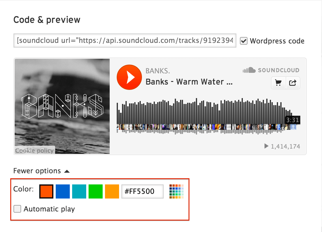 Soundcloud color autoplay options