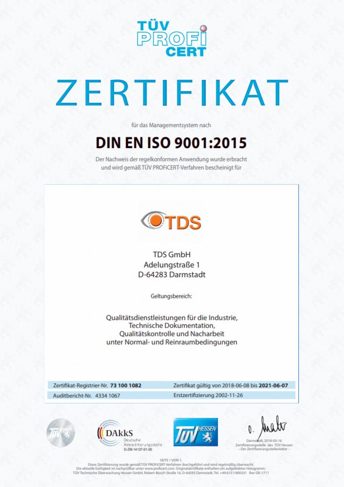 CERTIFICATES TDS Germany