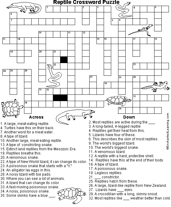 Reptile Crossword Puzzle Printout