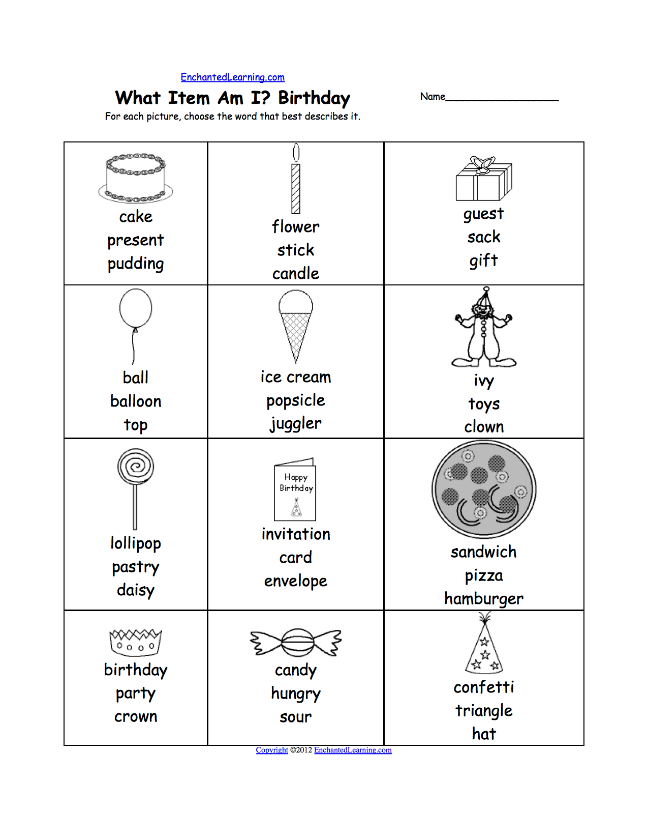 Spelling Worksheets Birthday Activities at