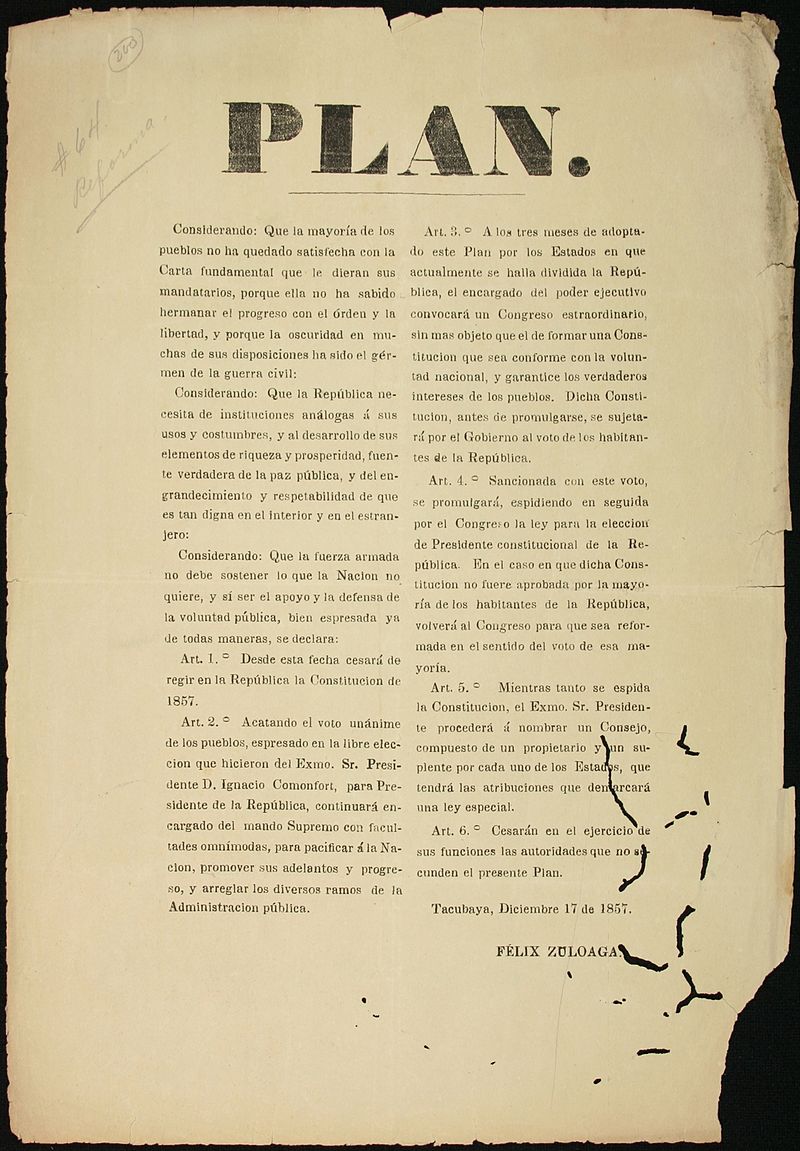 Plan de Tacubaya (1857) ¿Qué fue?, contexto histórico y más