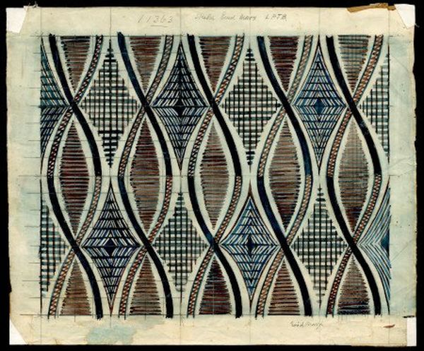 Artwork; sketch for moquette design Shield, by Enid Marx, 1945
