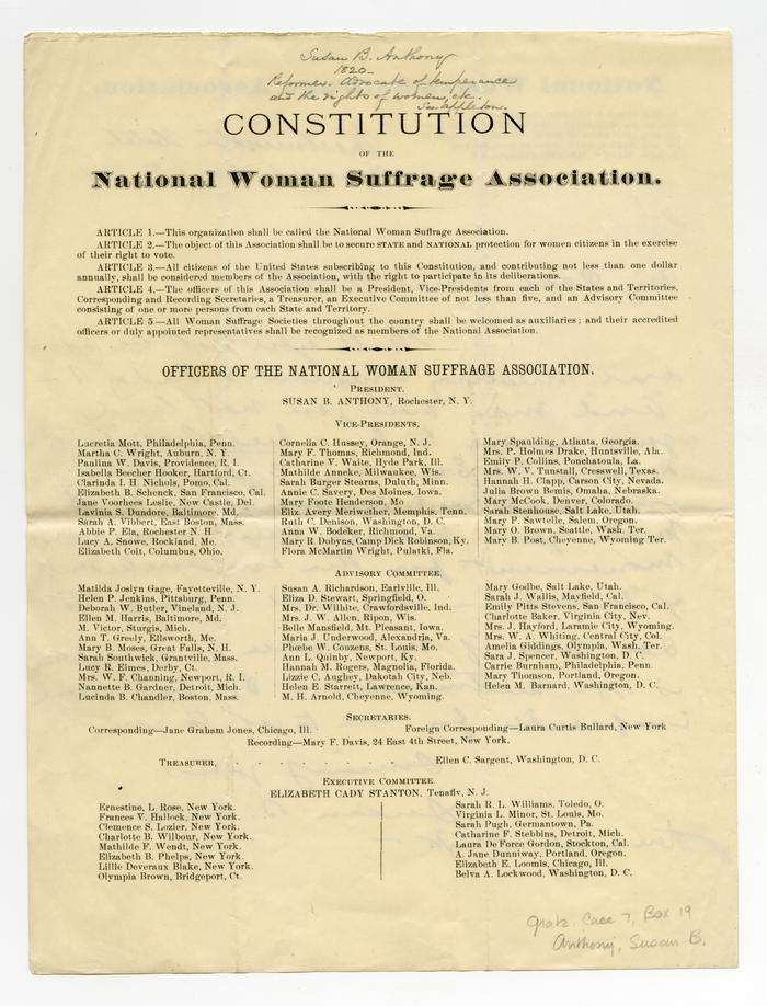 Constitution of the National Woman Suffrage Association Encyclopedia