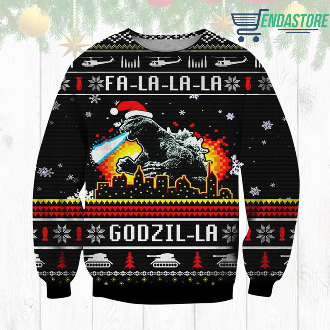 Fa la la la la Godzilla Christmas sweater
