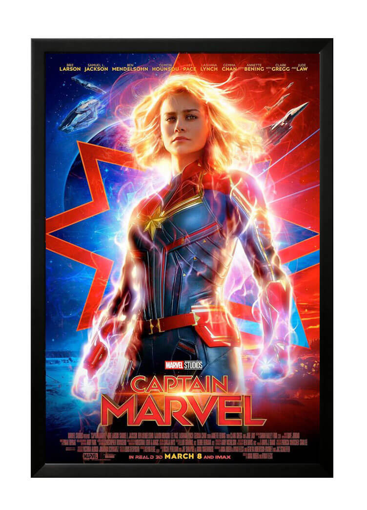 Captain Marvel Marvel Studios Poster. 22x34 Framed poster on a black