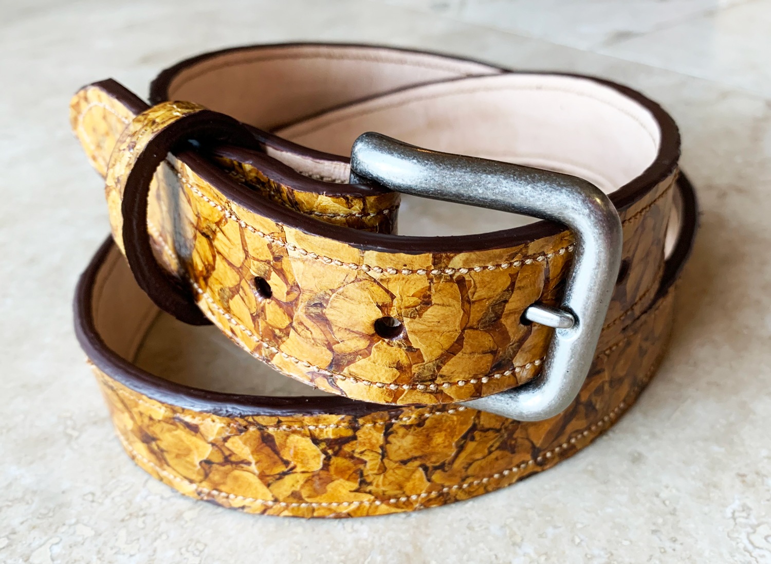 Exotic Fish Leather Belt Gold Endres Exotic Leatherworks