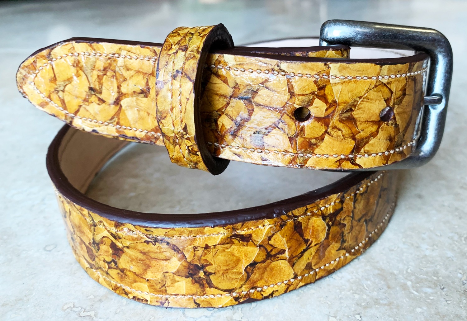 Exotic Fish Leather Belt Gold Endres Exotic Leatherworks