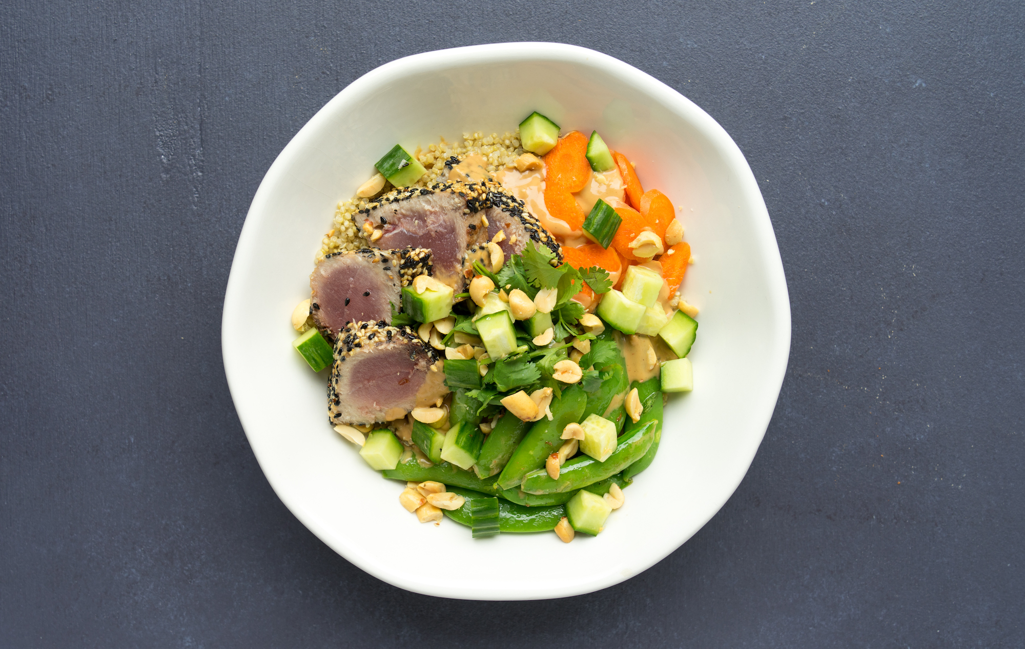 Sesame Tuna Quinoa Bowl with Peanut Sauce Ends + Stems with Chef Alison