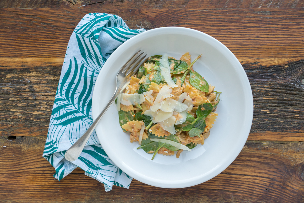 Creamy Chicken Bow Tie Pasta Ends + Stems