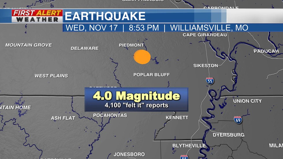 Magnitude 4.0 earthquake rattles southeast Missouri on Wednesday night