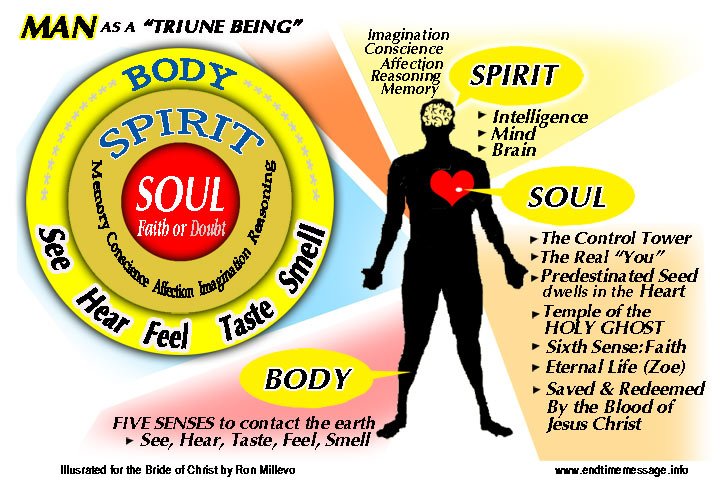 Humans have three parts: Body, Soul, and Spirit