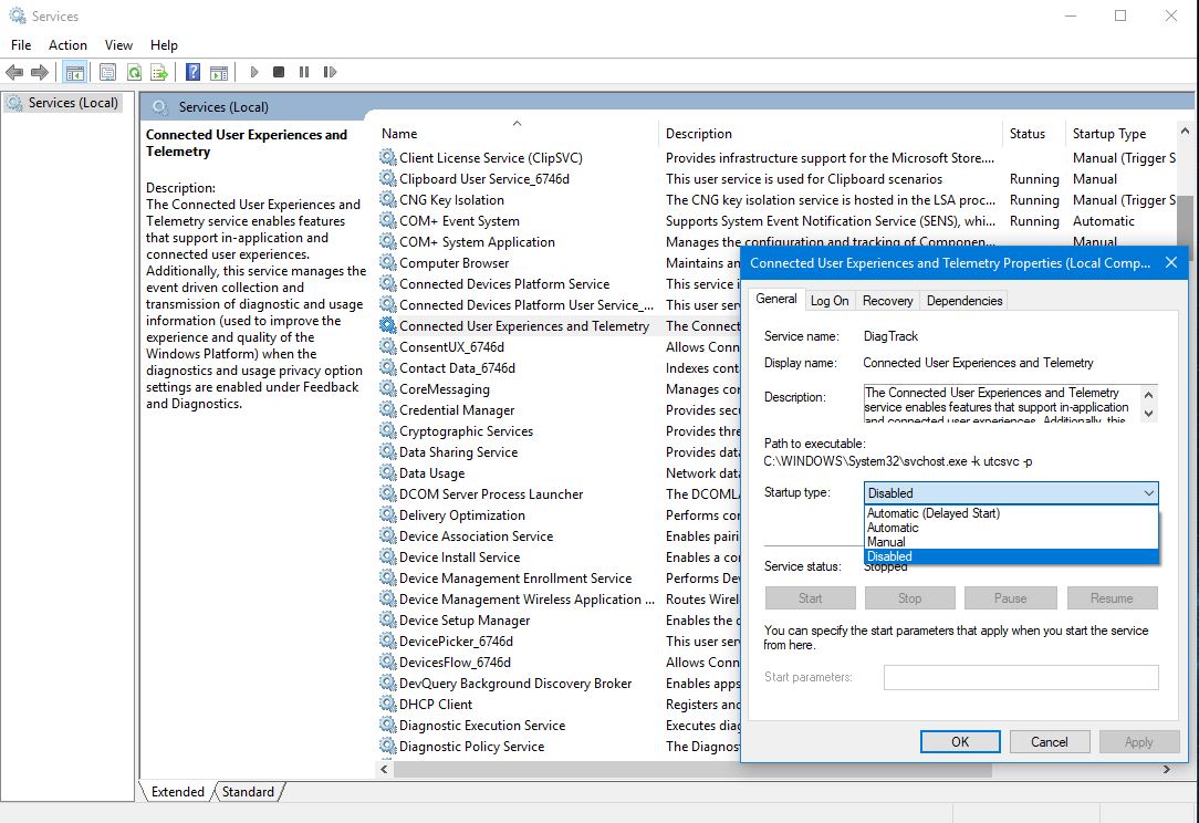 How to Disable Windows 10 Diagnostics and Feedback, Connected User 