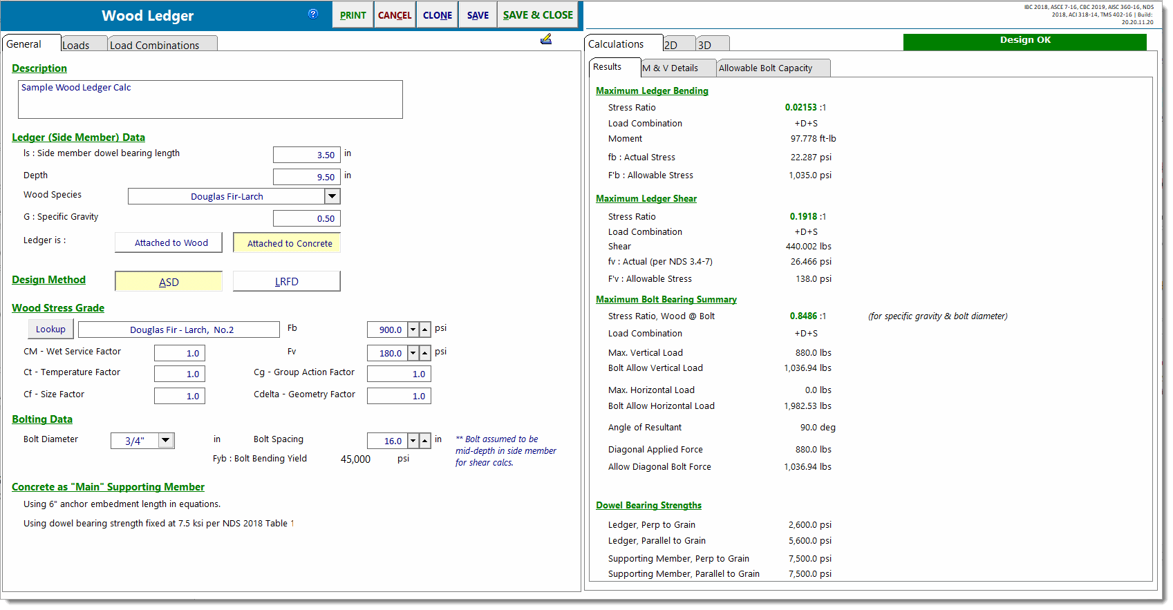 Calculation Modules > Beams > Wood Ledger