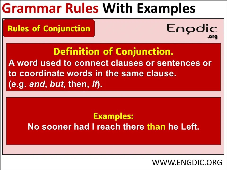 The English Grammar Rules Related Conjunction with Examples