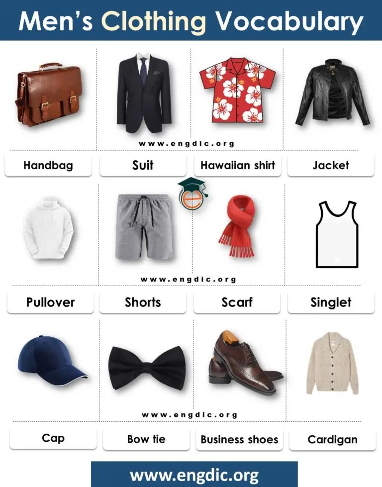 Men's wear vocabulary, Clothing Vocabulary, Basic English Vocabulary