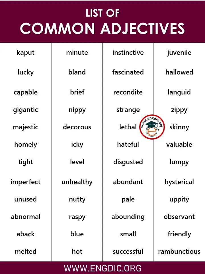 A LIST OF ADJECTIVES 5000+ ADJECTIVES LIST Pdf EngDic