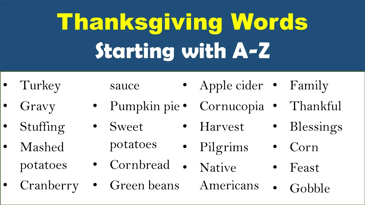 A To Z Thanksgiving Words List (Heartfelt Words) EngDic