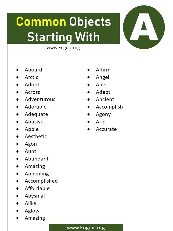 List Of Objects That Start With A EngDic