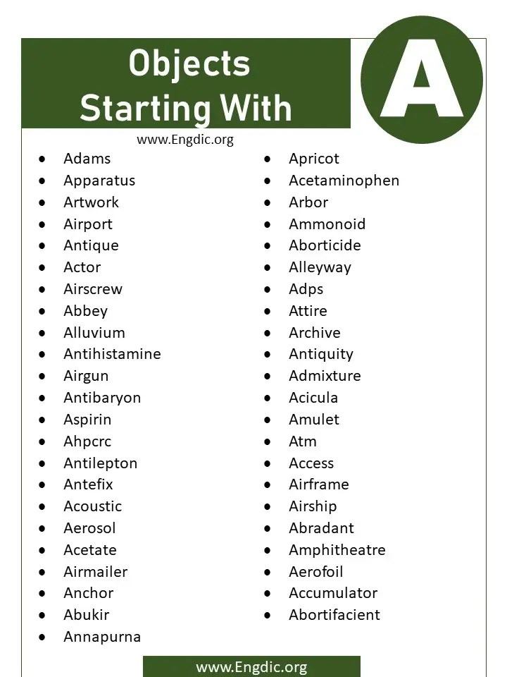 List Of Objects That Start With A EngDic