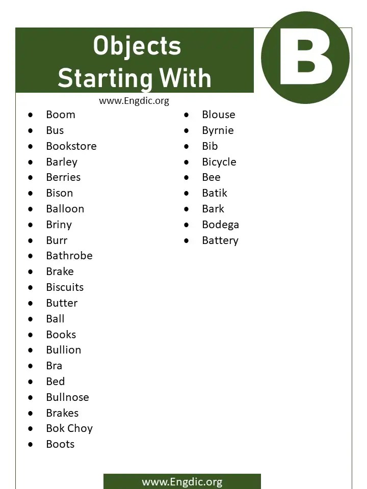 List Of Objects That Start With B EngDic
