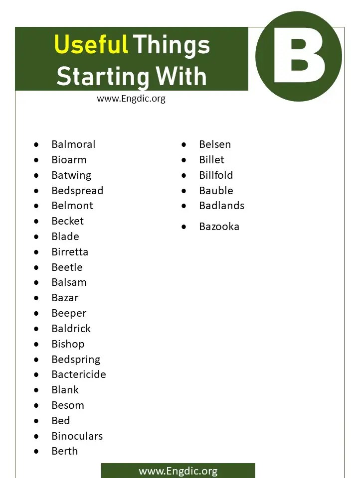 List Of Objects That Start With B EngDic