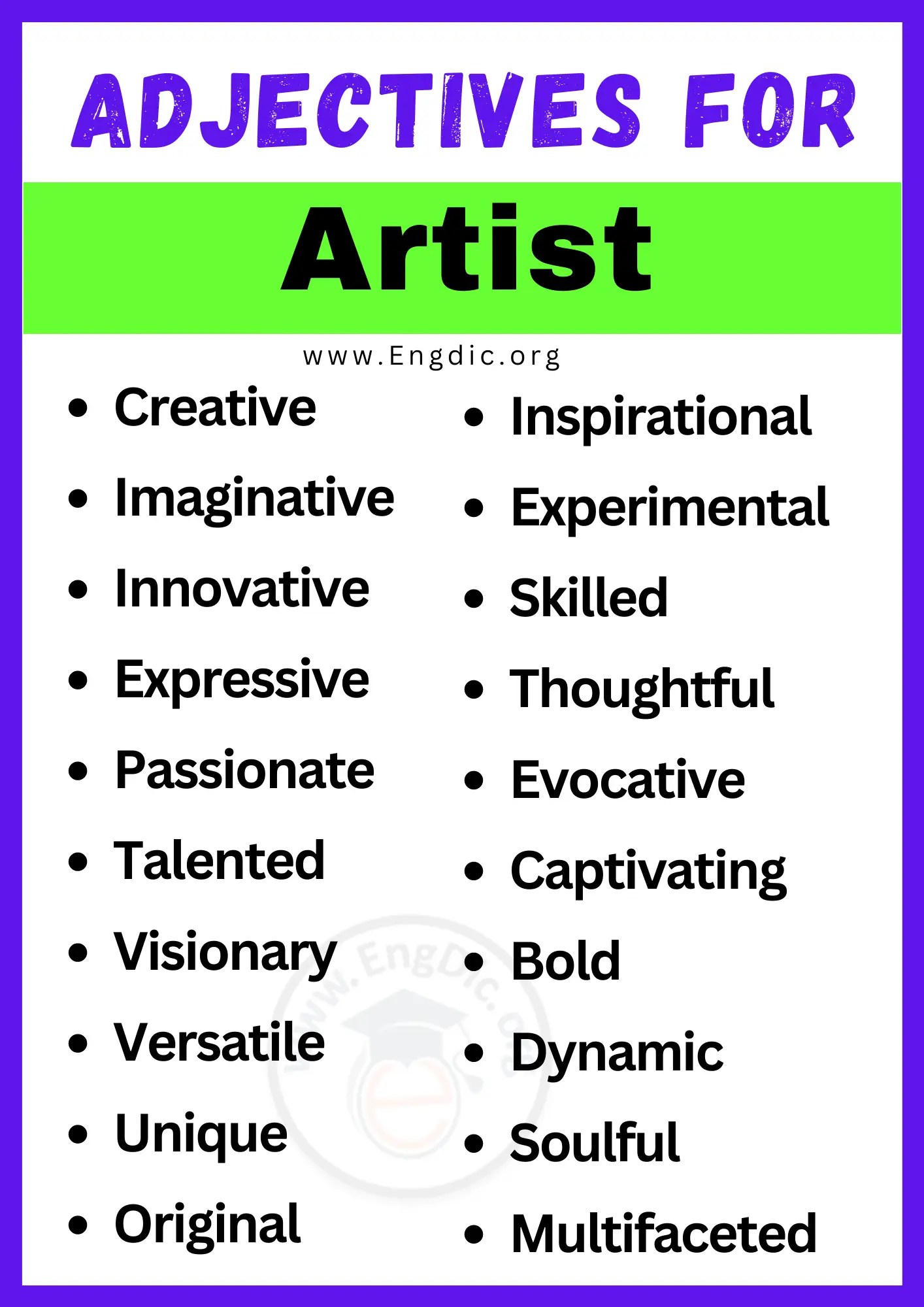 20+ Best Words to Describe Artist, Adjectives for Artist EngDic