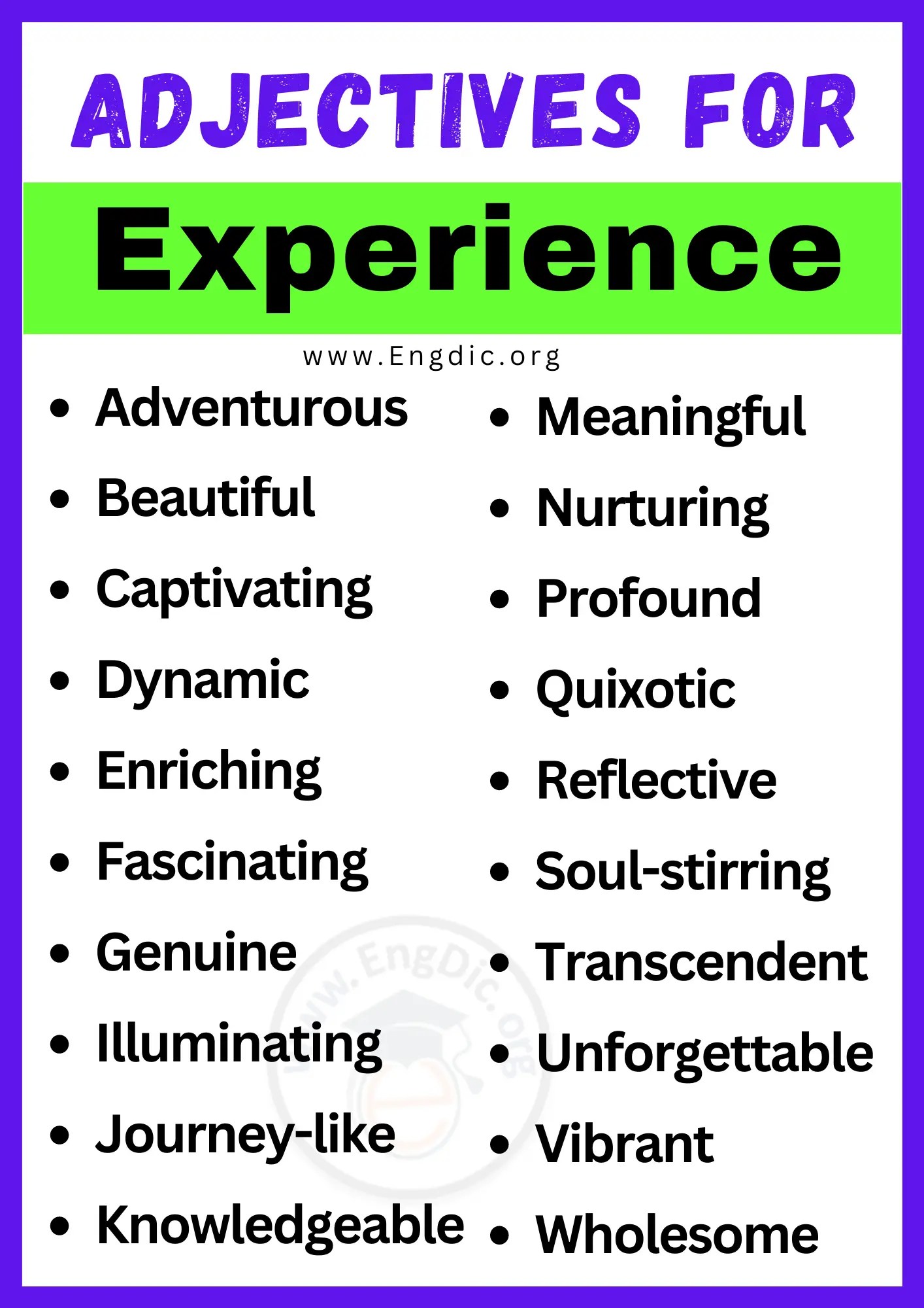 20+ Best Words to Describe Experience, Adjectives for Experience EngDic