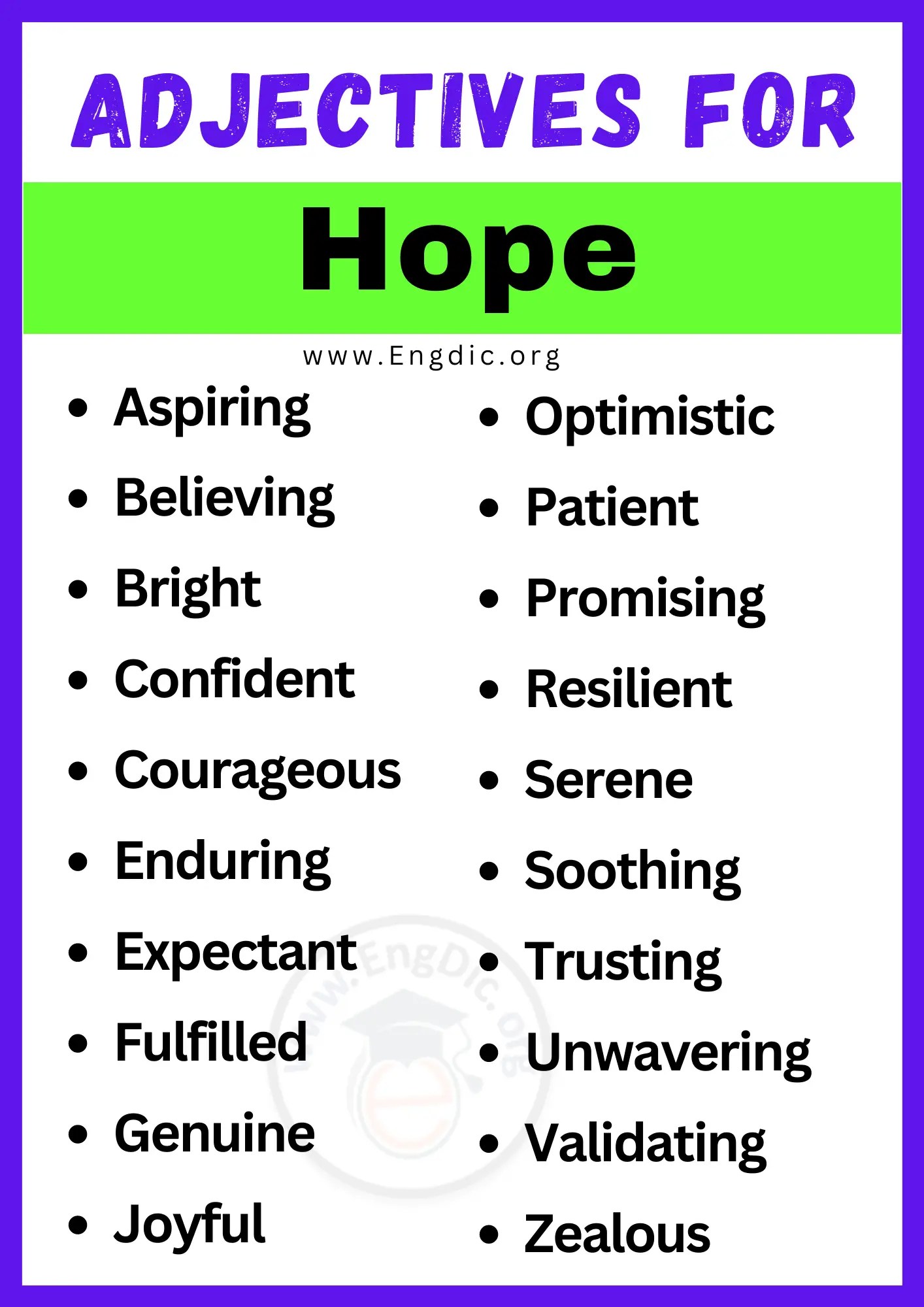 20+ Best Words to Describe Hope, Adjectives for Hope EngDic