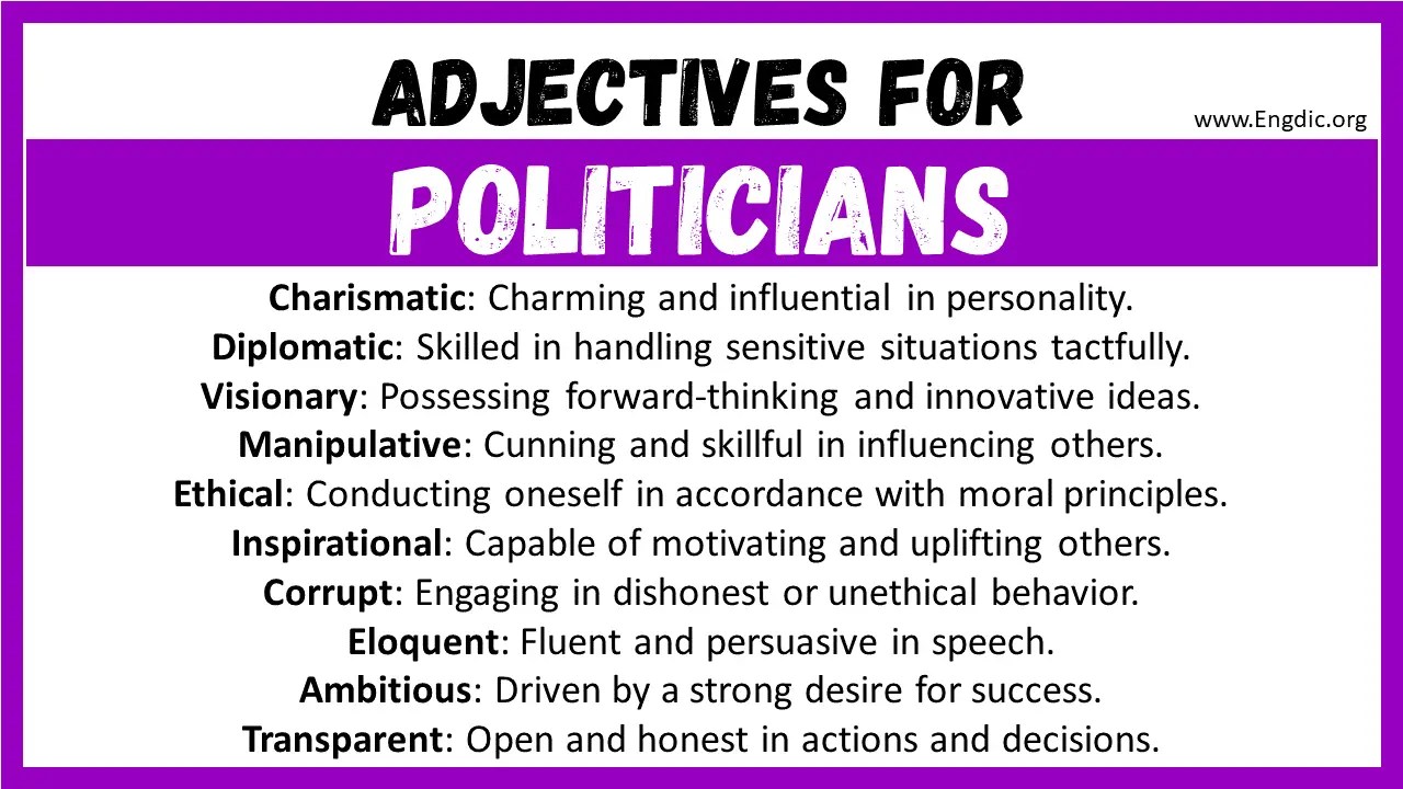 20+ Best Words to Describe Politicians, Adjectives for Politicians EngDic