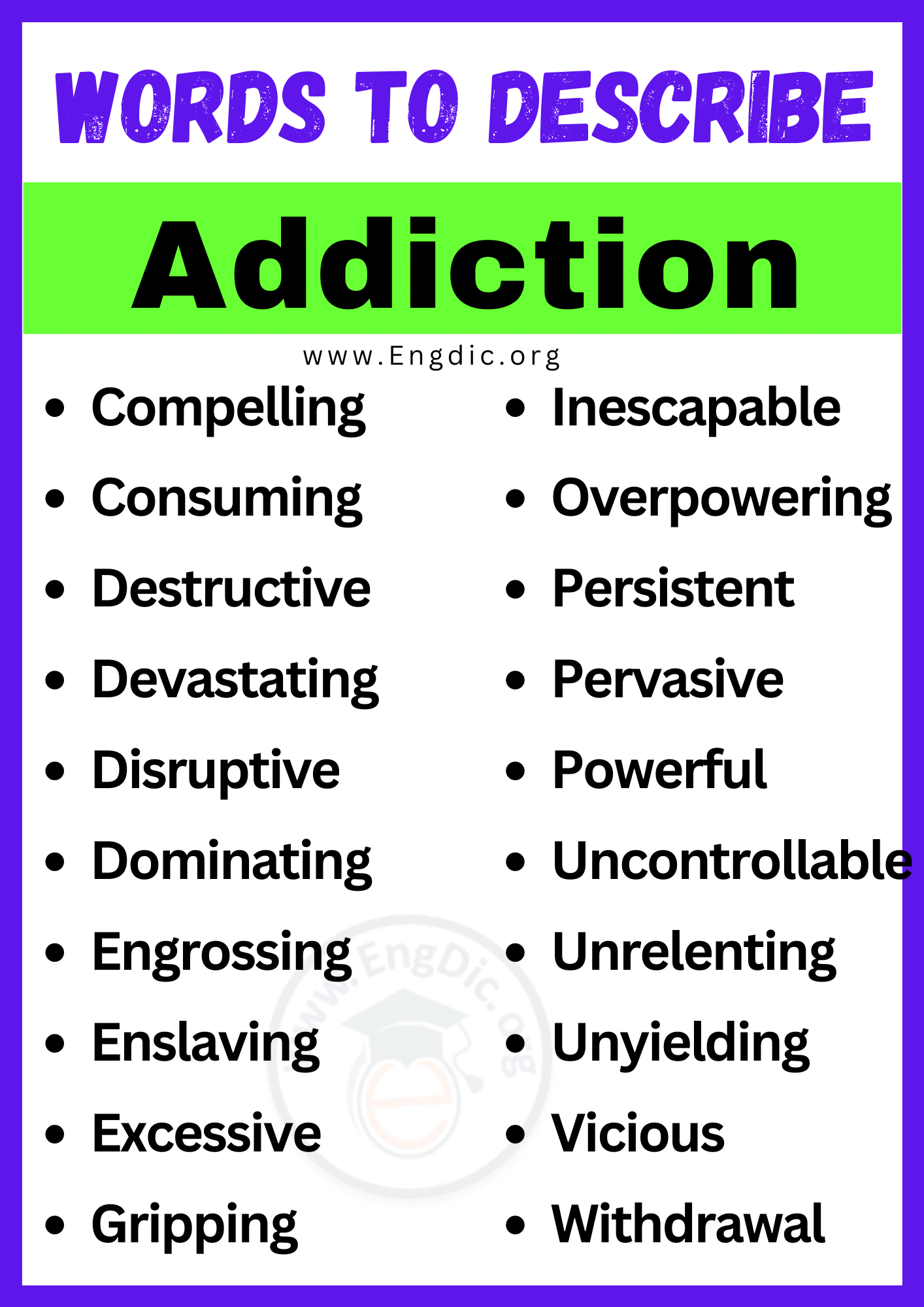20+ Best Words to Describe Addiction, Adjectives for Addiction EngDic