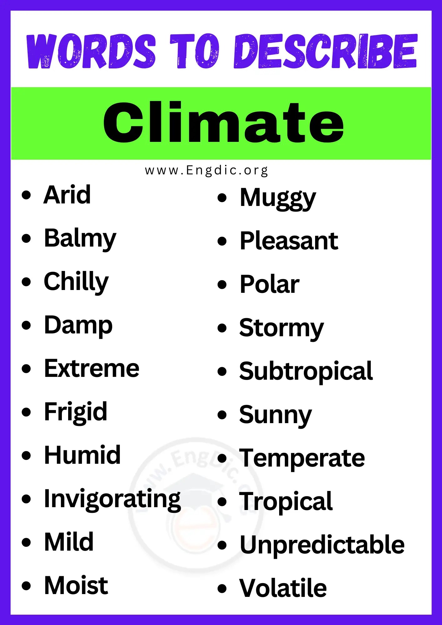 20+ Best Words to Describe Climate, Adjectives for Climate EngDic
