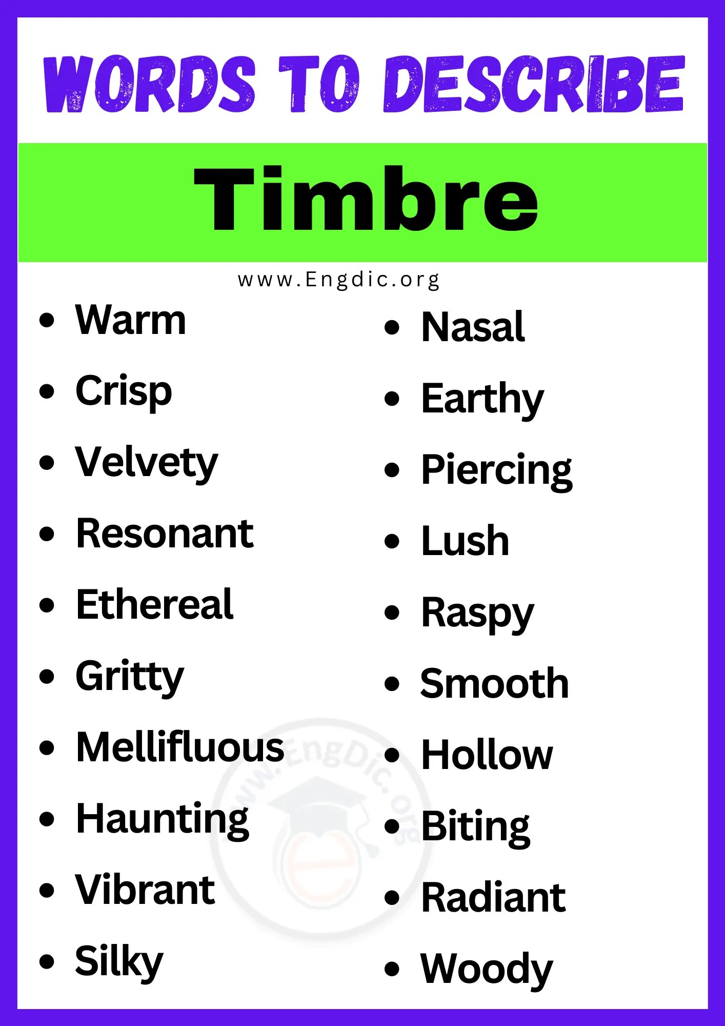 20+ Best Words to Describe a Timbre, Adjectives for Timbre EngDic
