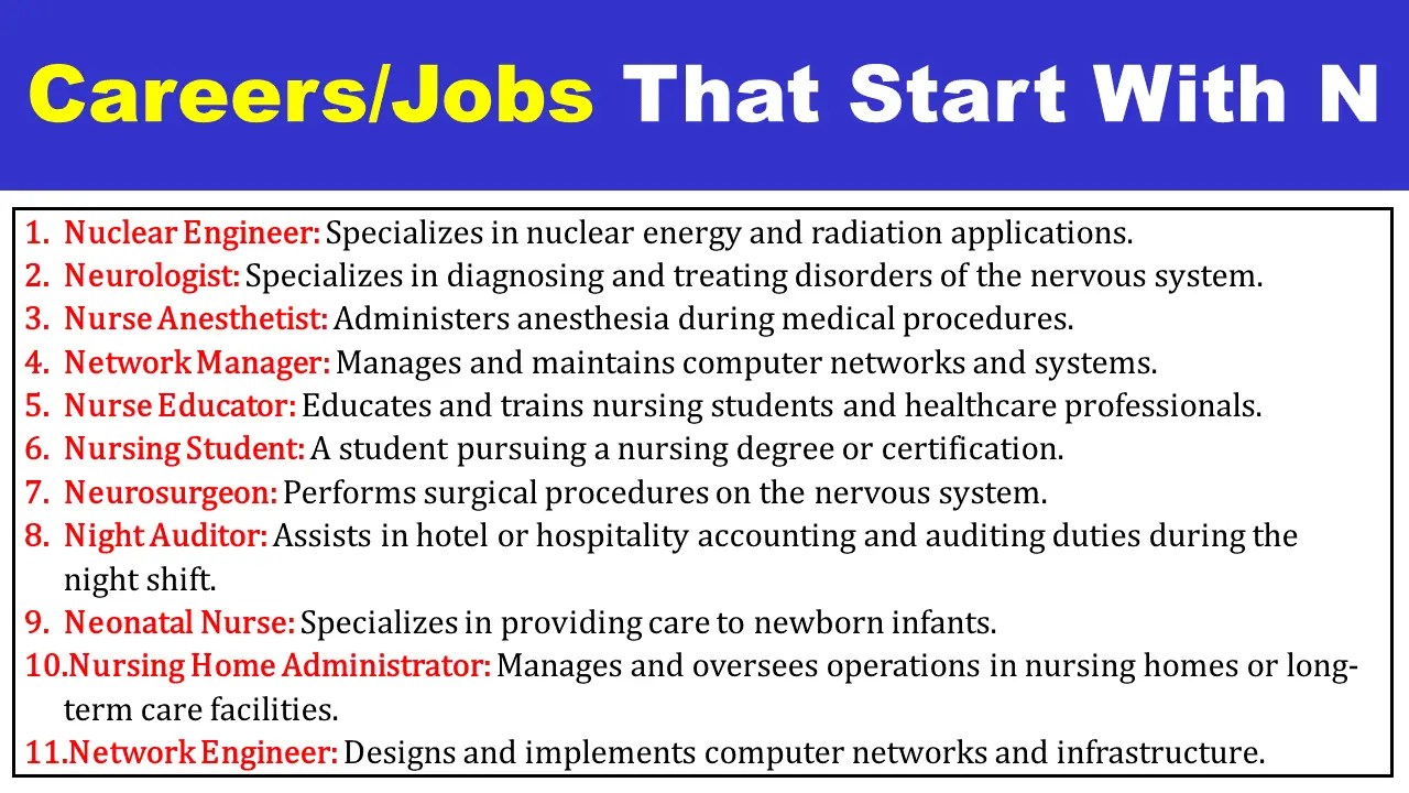 500+ Jobs That Start With N EngDic