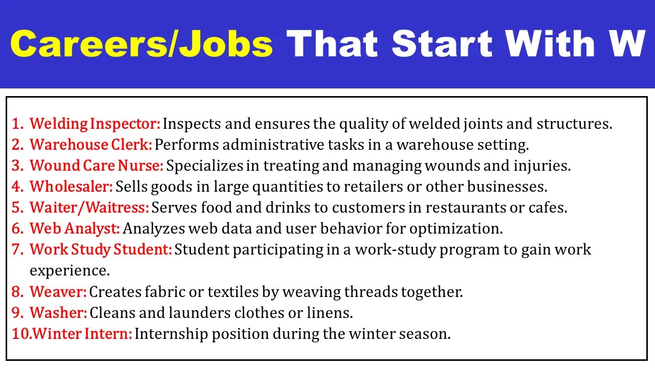 400+ Jobs That Start With W EngDic