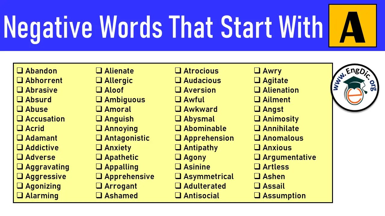 100 Negative Words That Start With A EngDic