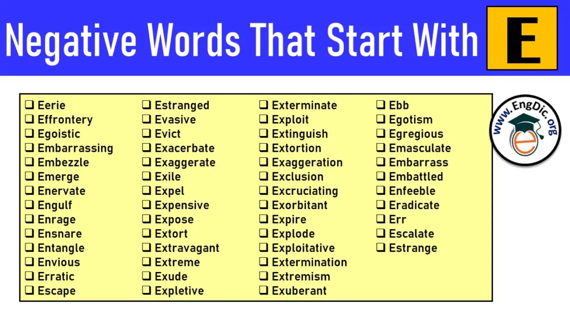 100 Negative Words That Start With E EngDic
