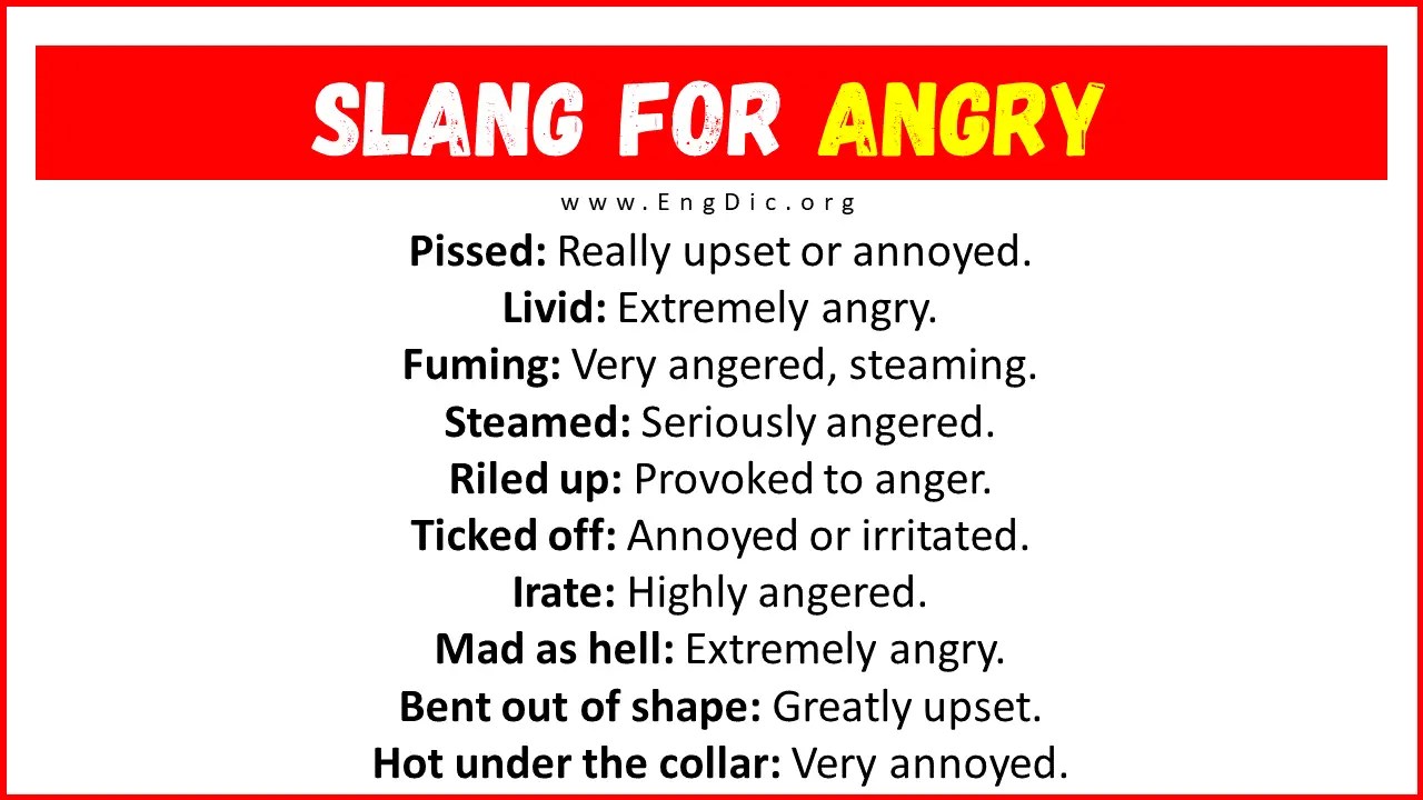 20+ Slang for Angry (Their Uses & Meanings) EngDic