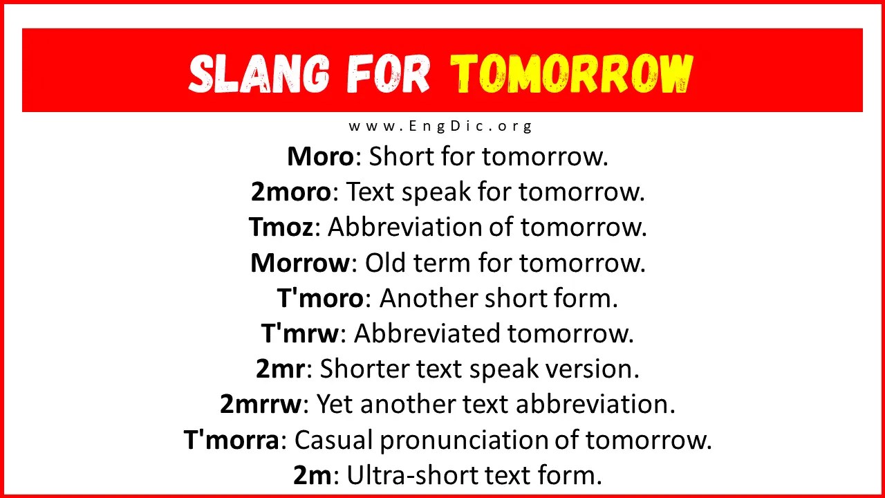 30+ Slang for Tomorrow (Their Uses & Meanings) EngDic