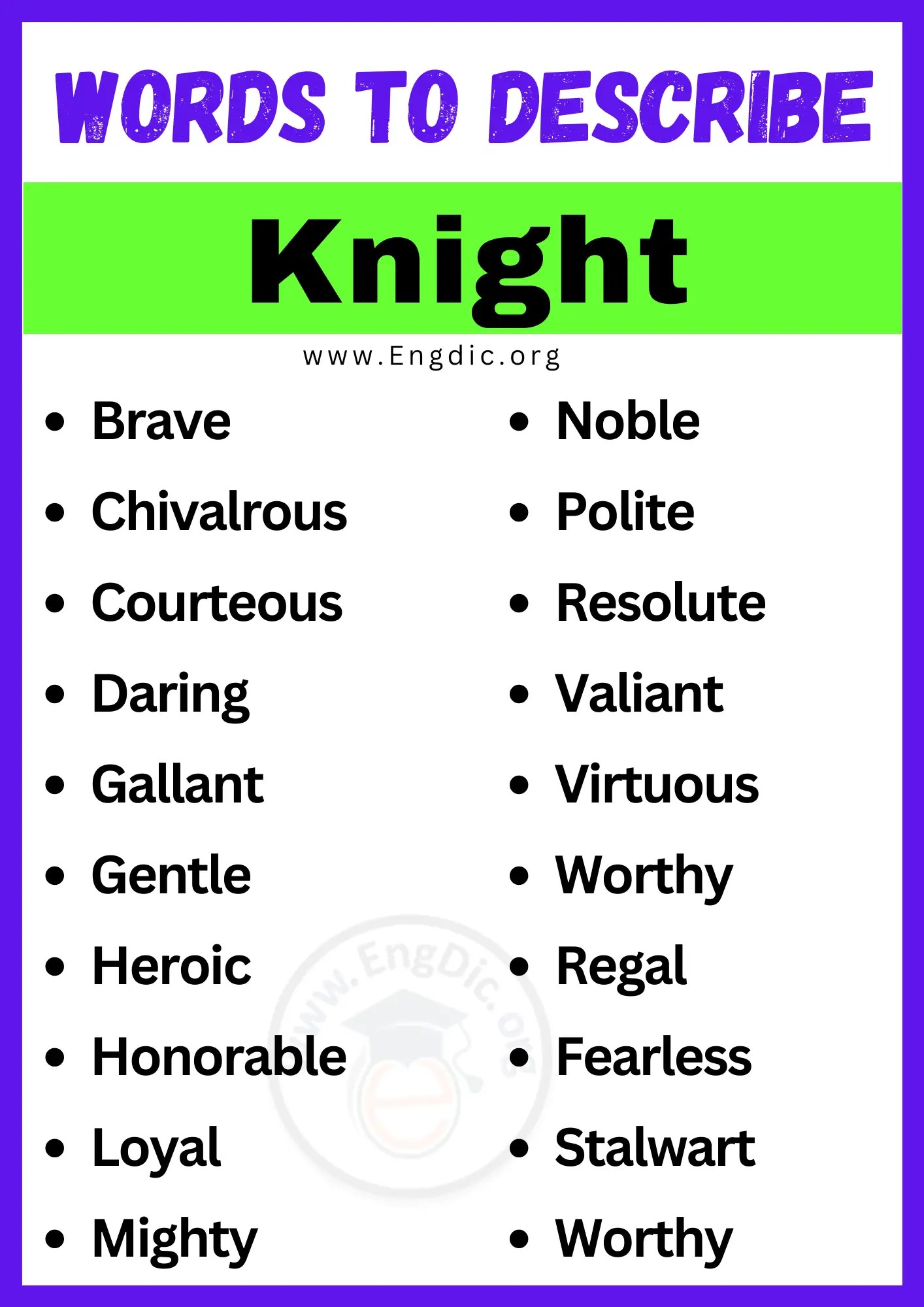 20+ Best Words to Describe Knight, Adjectives for Knight EngDic