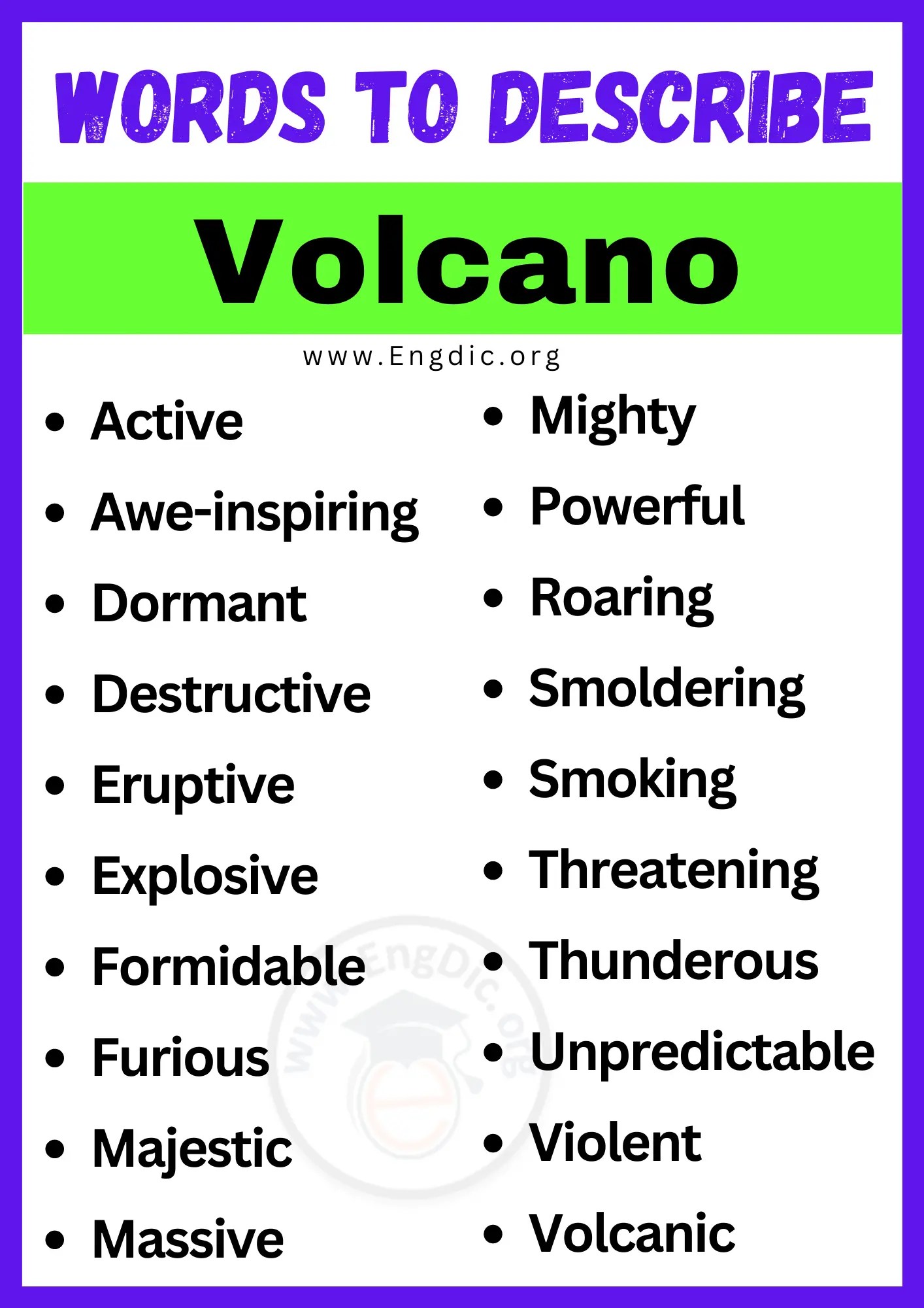 20+ Best Words to Describe Volcano, Adjectives for Volcano EngDic