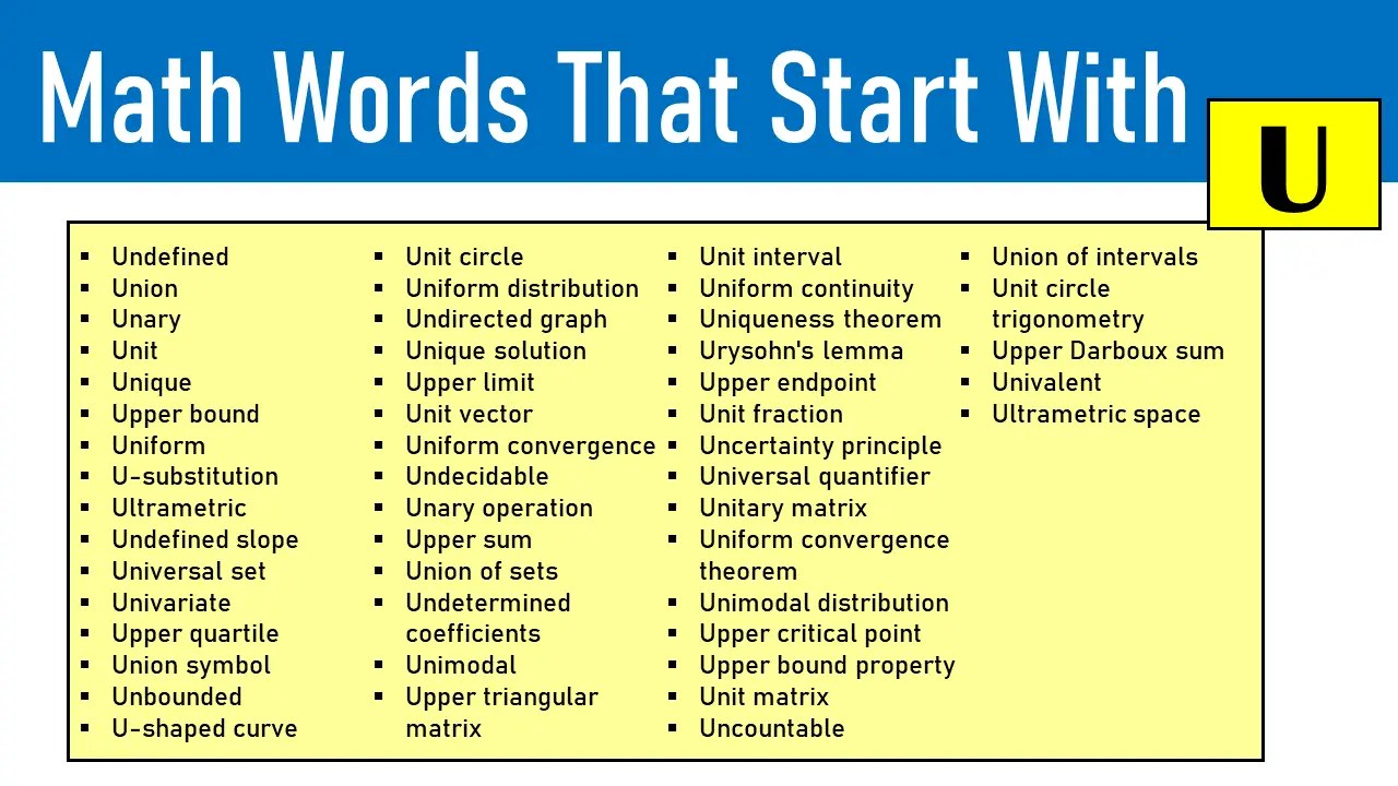 50 Math Words That Start With U EngDic