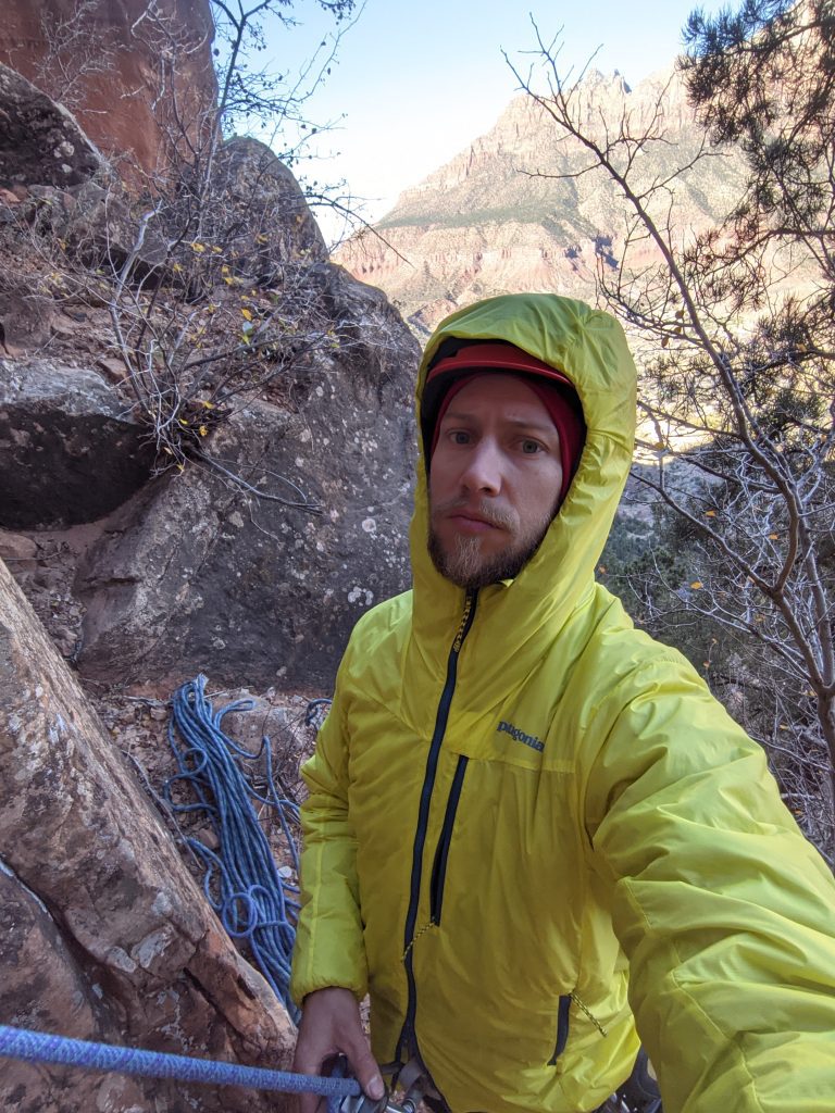 Patagonia DAS Light Hoody Best Belay Jacket for Moderately Cold Temps