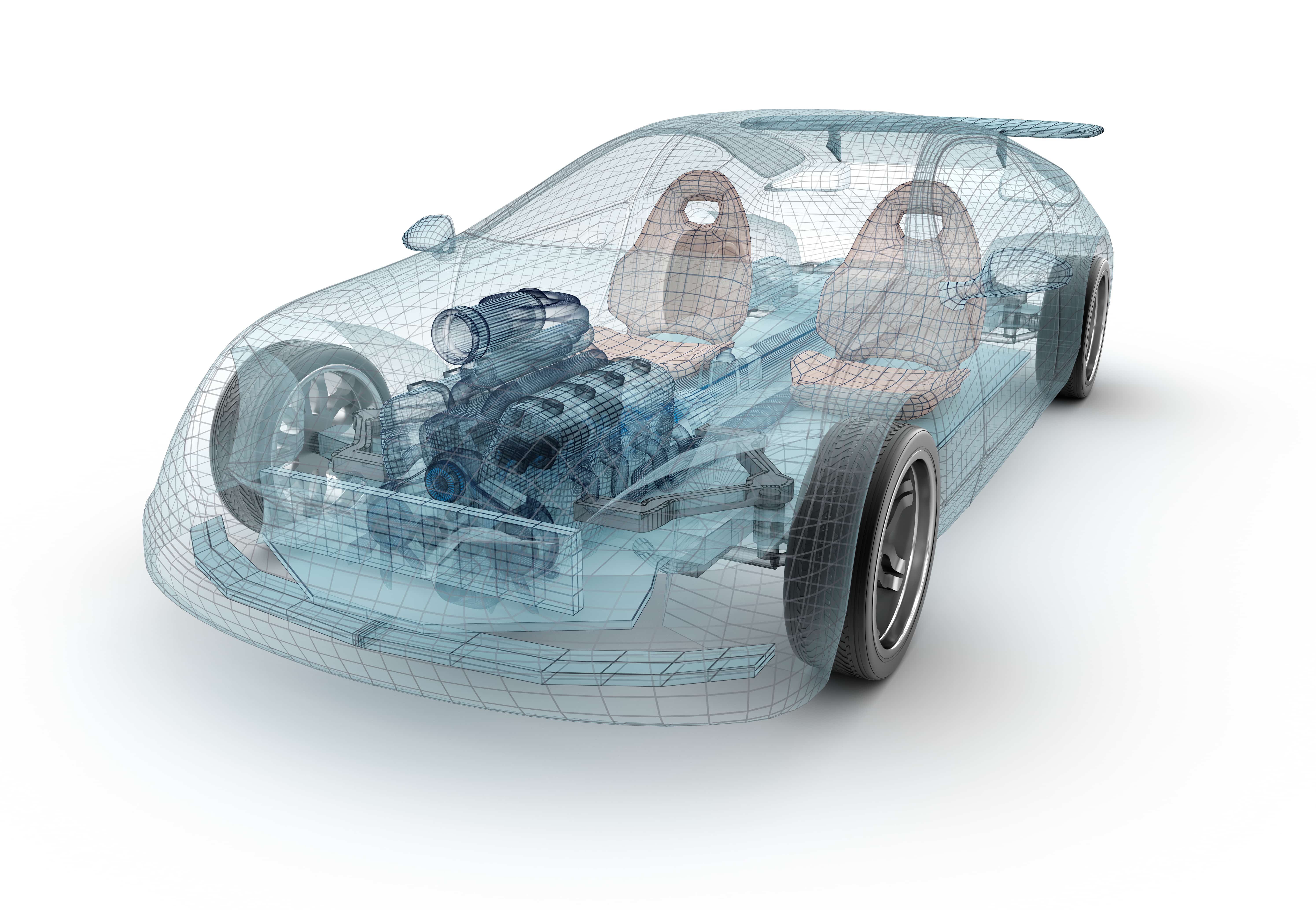 Transparent car design, wire model.3D illustration. My own car design