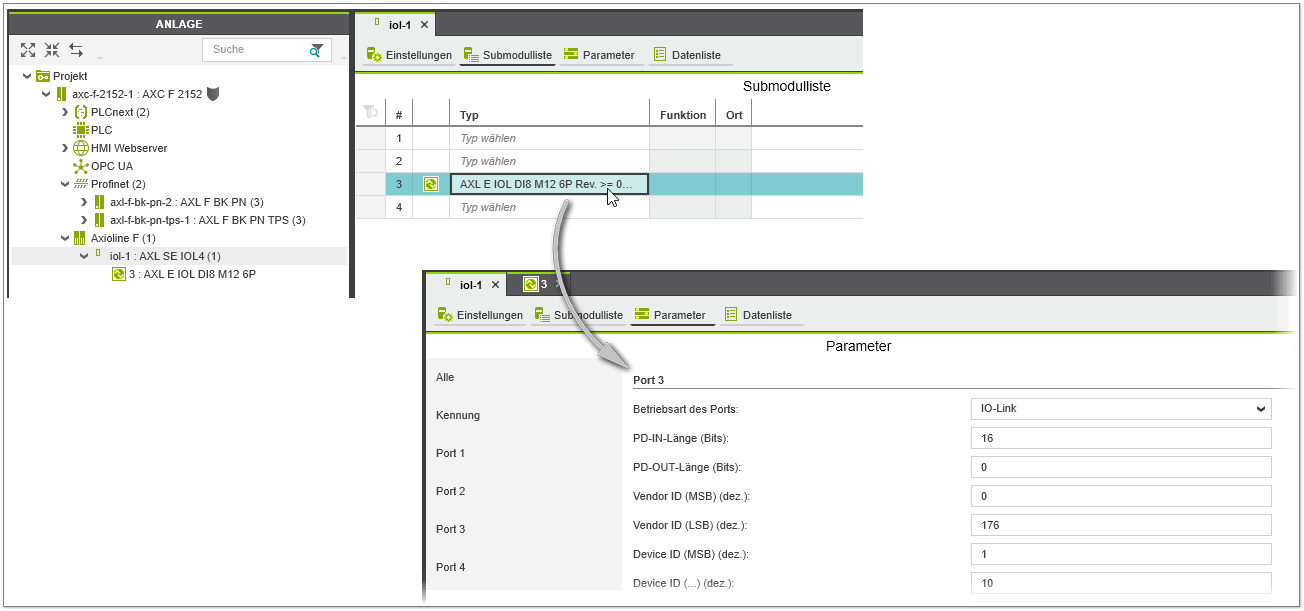 IOLinkSystem für Axioline konfigurieren
