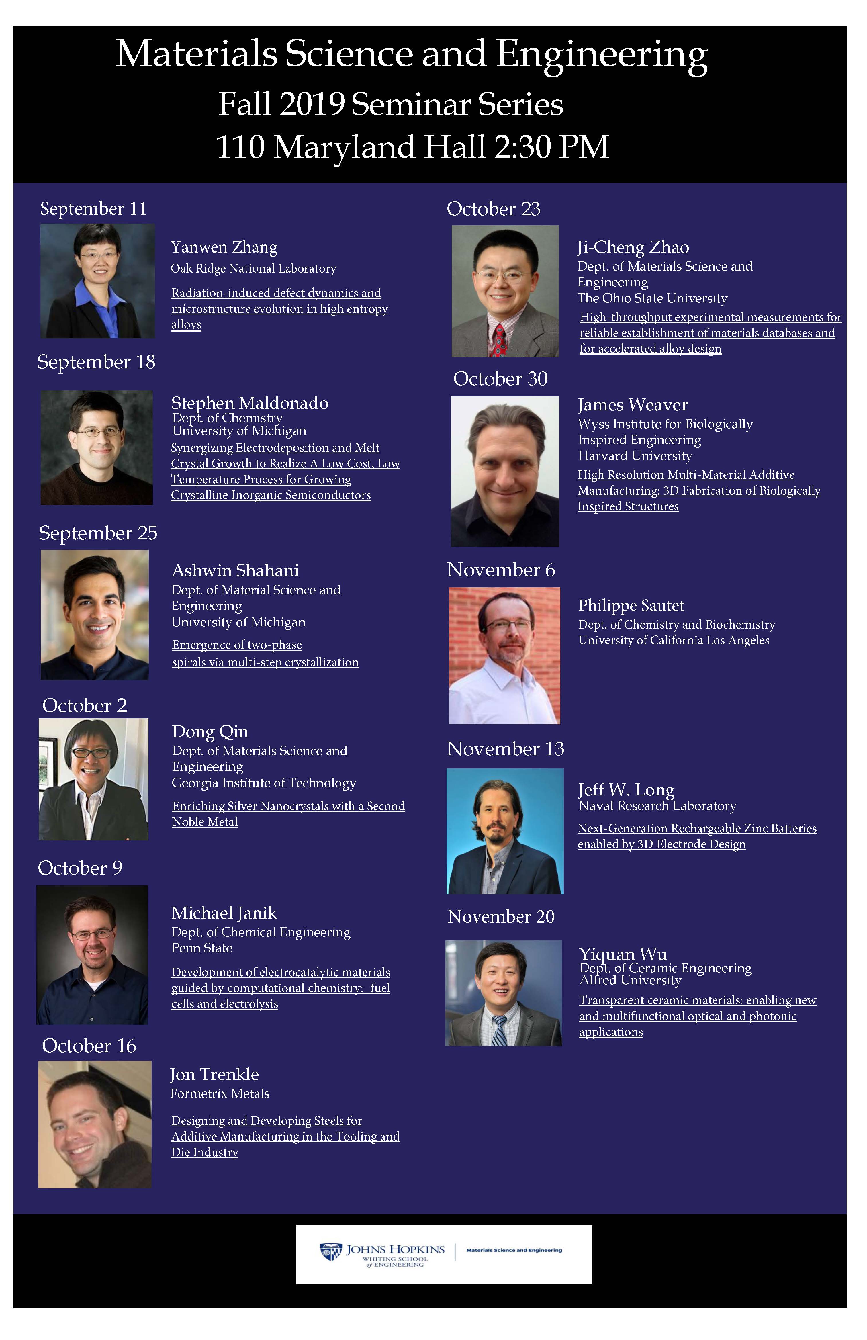 Fall 2019 Seminar Series Materials Science and Engineering