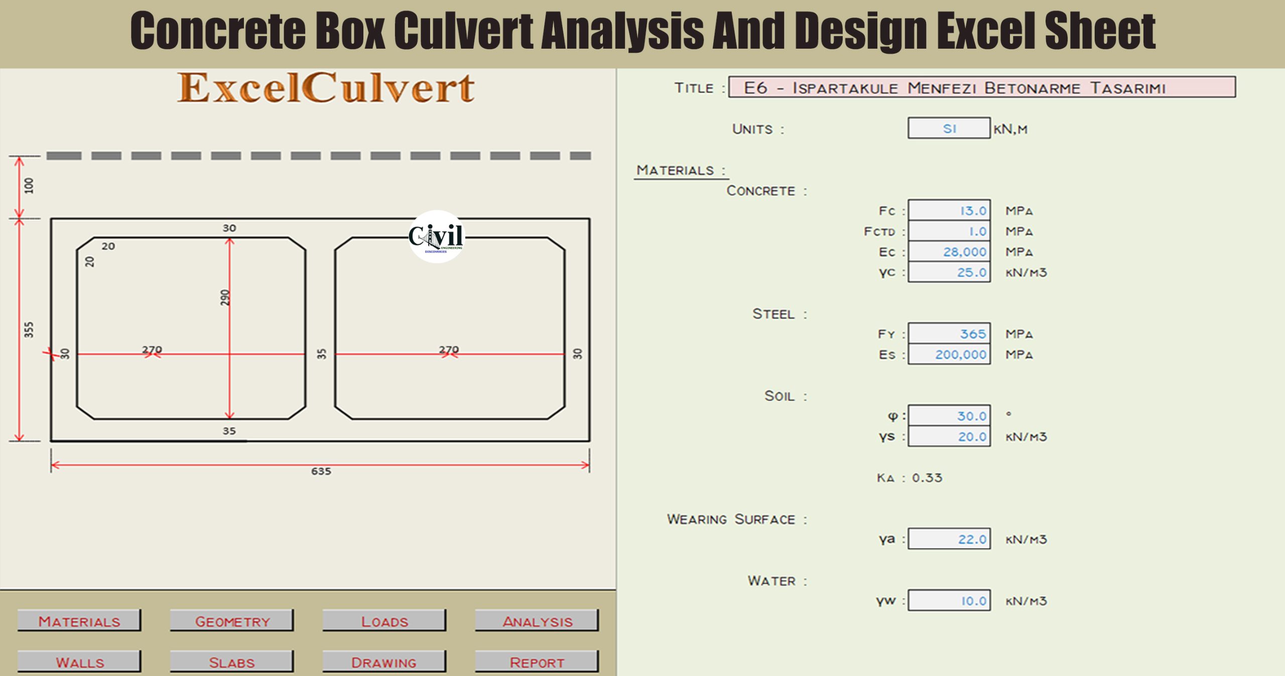 Concrete Box Culvert Analysis And Design Excel Sheet Engineering