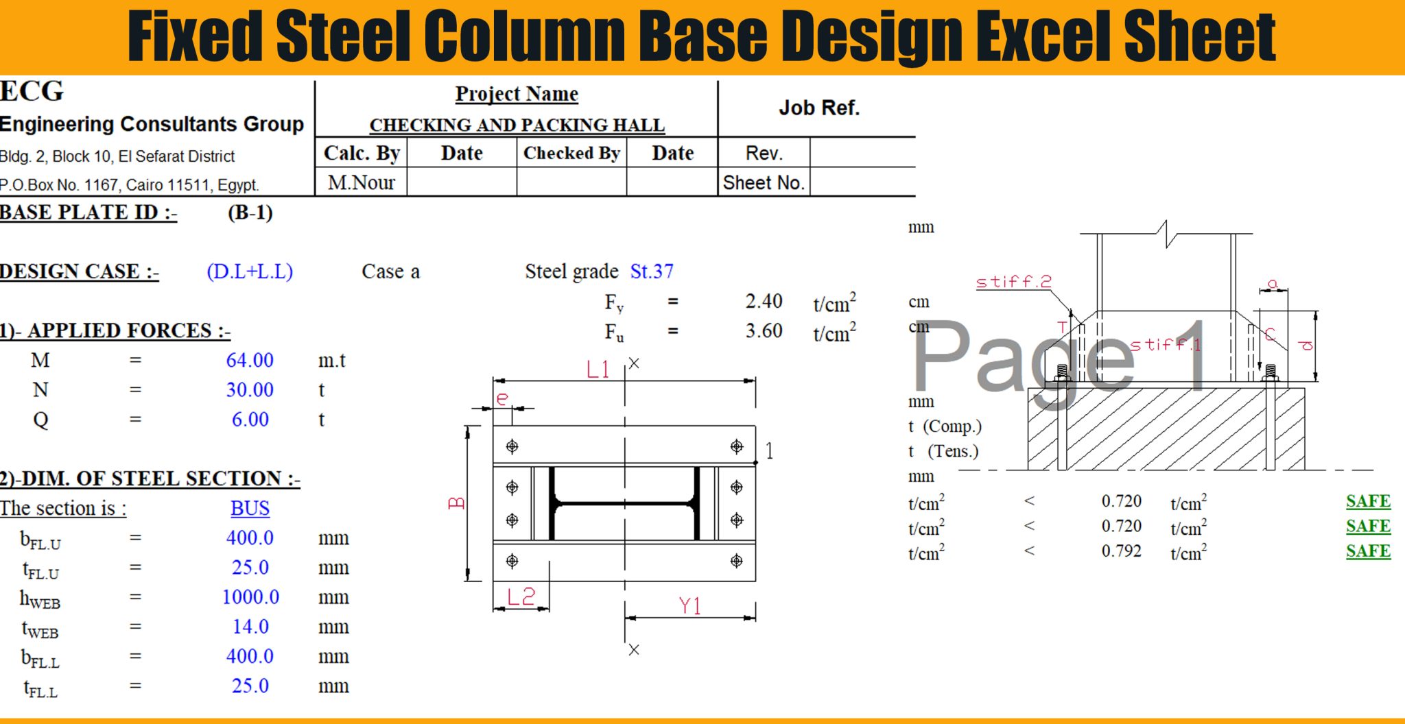 Fixed Steel Column Base Design Excel Sheet Engineering Discoveries