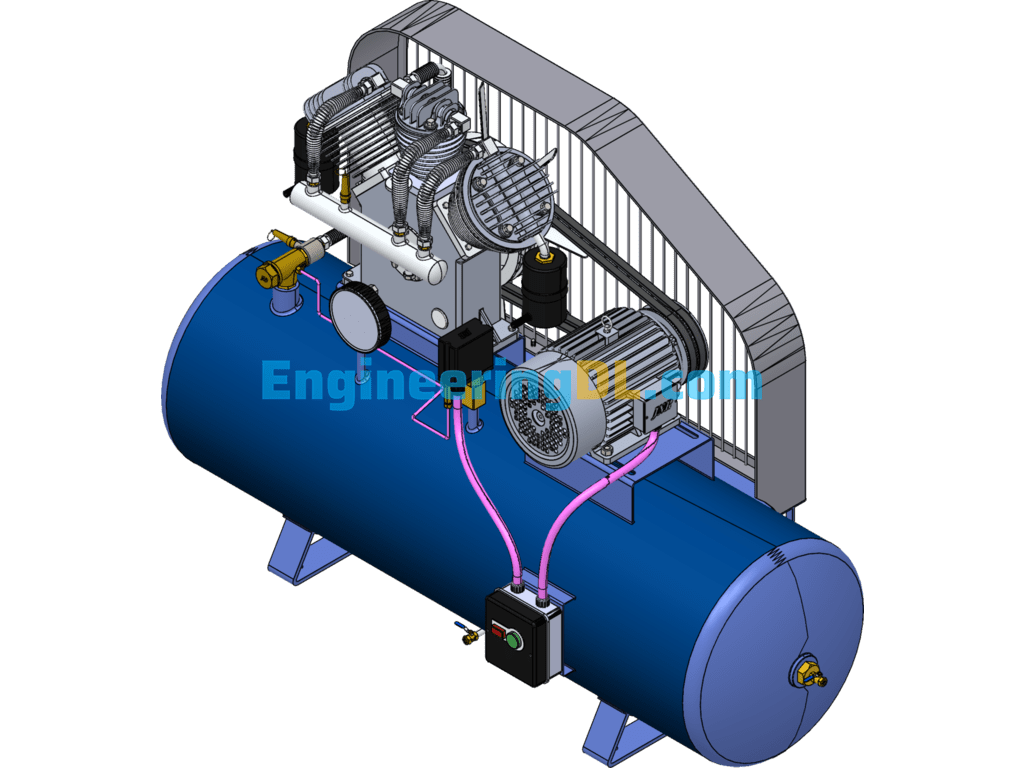3Cylinder 2Stage Air Compressor SolidWorks, 3D Exported Mechanical