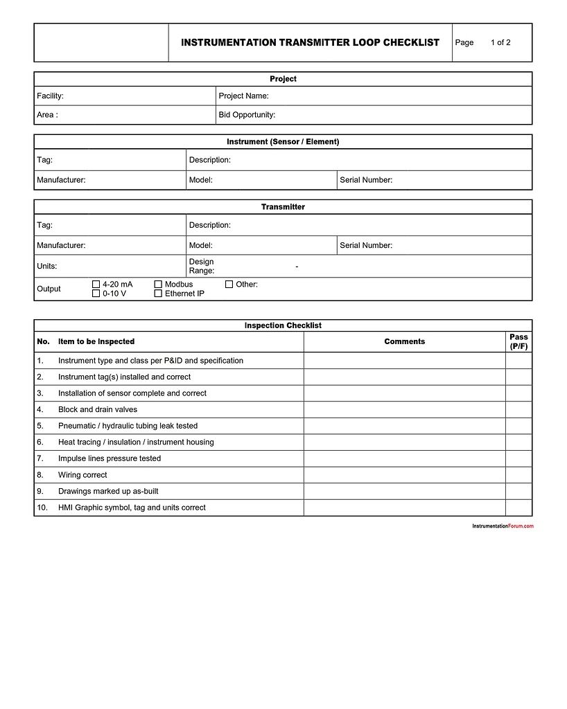 [Download] Checklist for Instrumentation Transmitter Loop