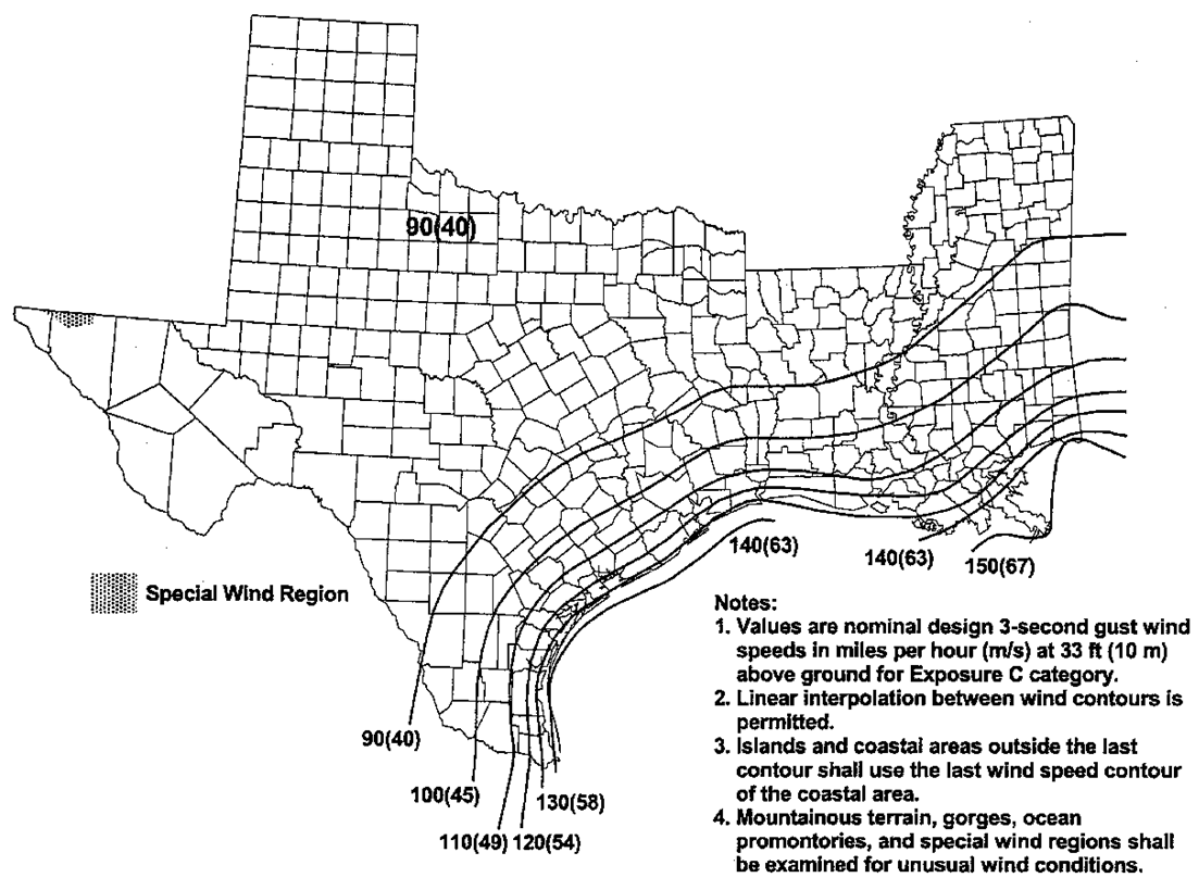 Wind Loading Map Data Chart USA and Regional Data